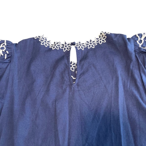 Express Blue Top Puff Sleeve Blouse Bohemian Embroidered Floral Size Small - Picture 9 of 13